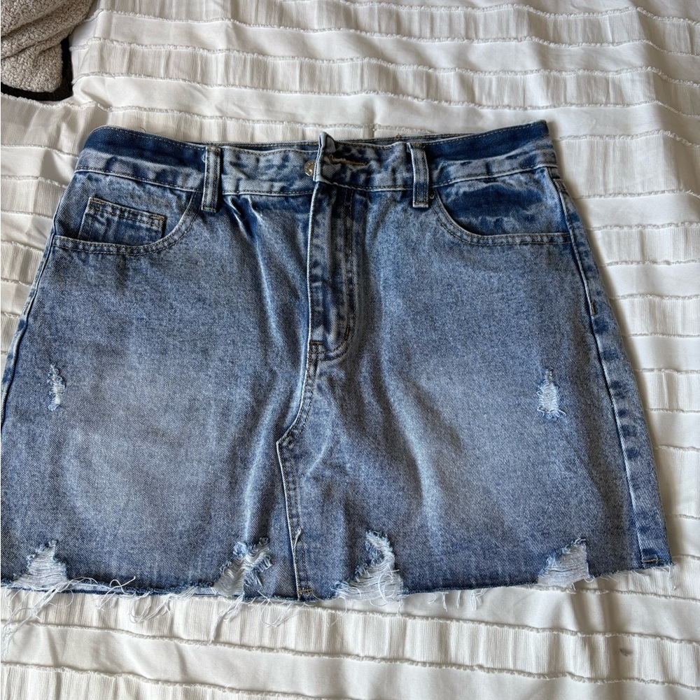 Denim Blue Distressed Skirt